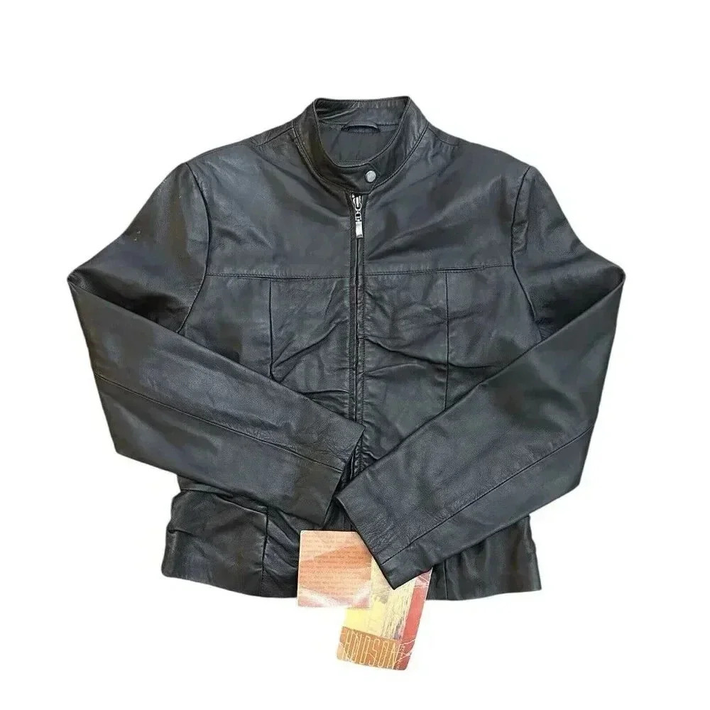 VTG Hudson Leather Jacket Dark Brown Women’s Tagged A (small) NWT Biker Lined